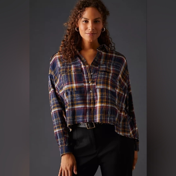 Anthropologie Tops - Anthropologie Pilcro Cropped Plaid Shirt Sz 3X